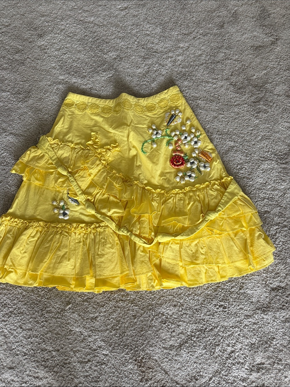 Yellow Floral Embellished Ruffle Skirt